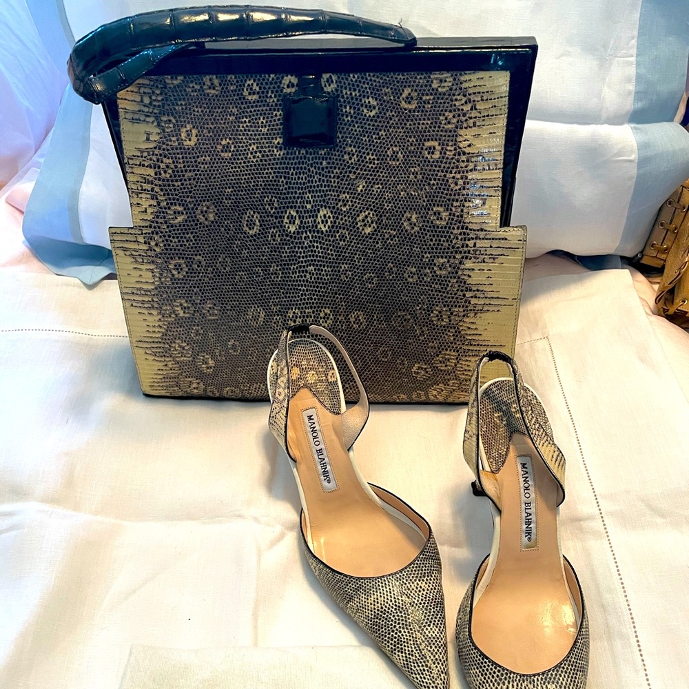 Manolo Blahnik shoes & bag combo 
Nancy Gonzalez